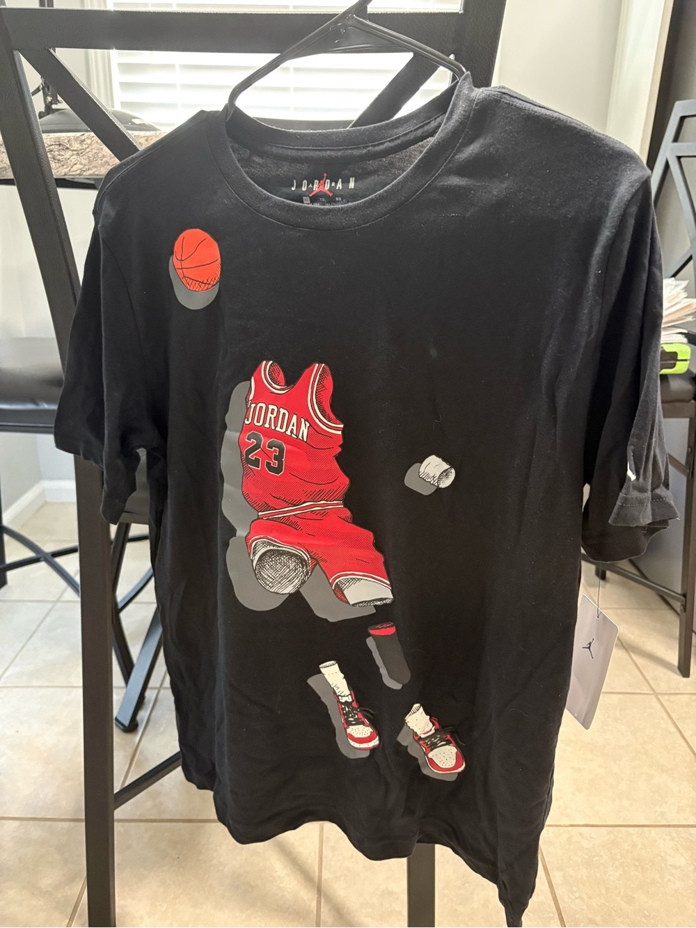 Jordan Black Tee with Red 23 Jersey & Sneaker Graphic Boys XL